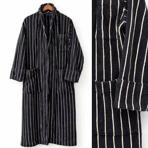 Tekla Antwerp Stripe Terry Bathrobe Organic Cotton Plush Robe Size Small Black